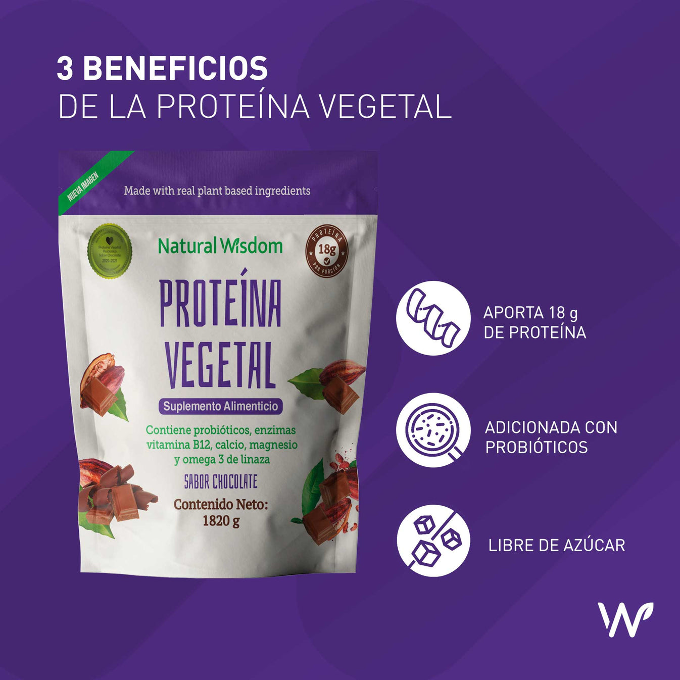 Proteína Vegetal Probiótica Sabor Chocolate 1820 G Proteína Vegetal Natural Wisdom® 7359
