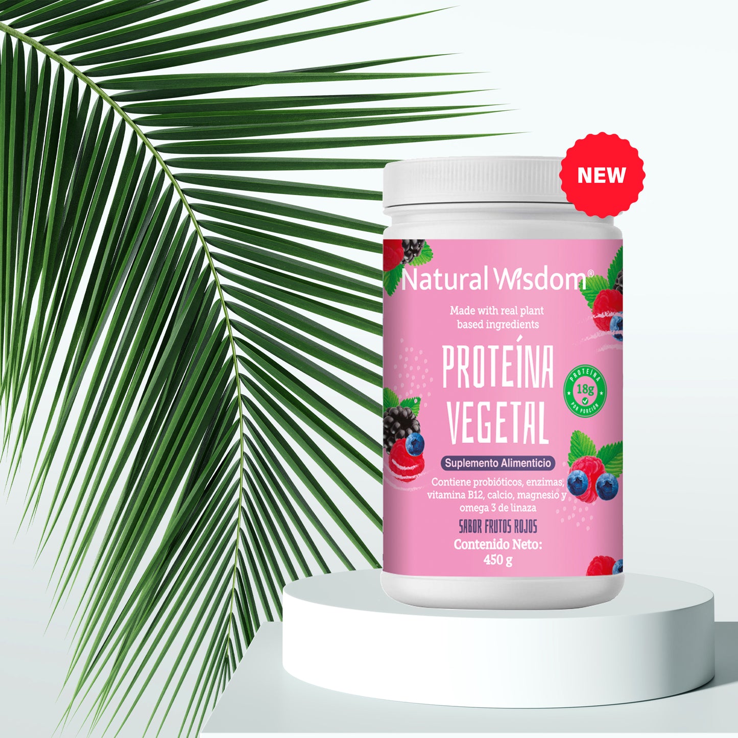 Proteína Vegetal Sabor Frutos Rojos 450 G Proteína Vegetal Natural Wisdom® 5296